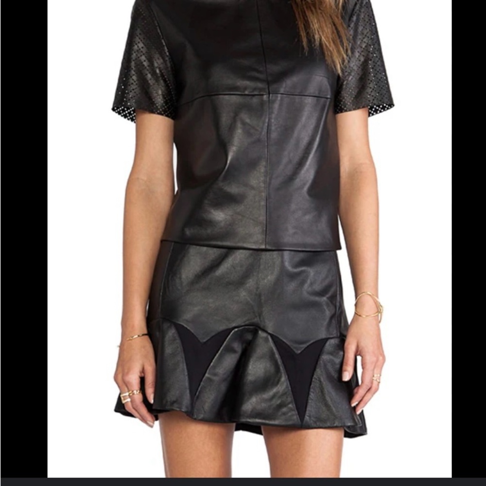 La Pina by David Helwani Leather Mini Skirt